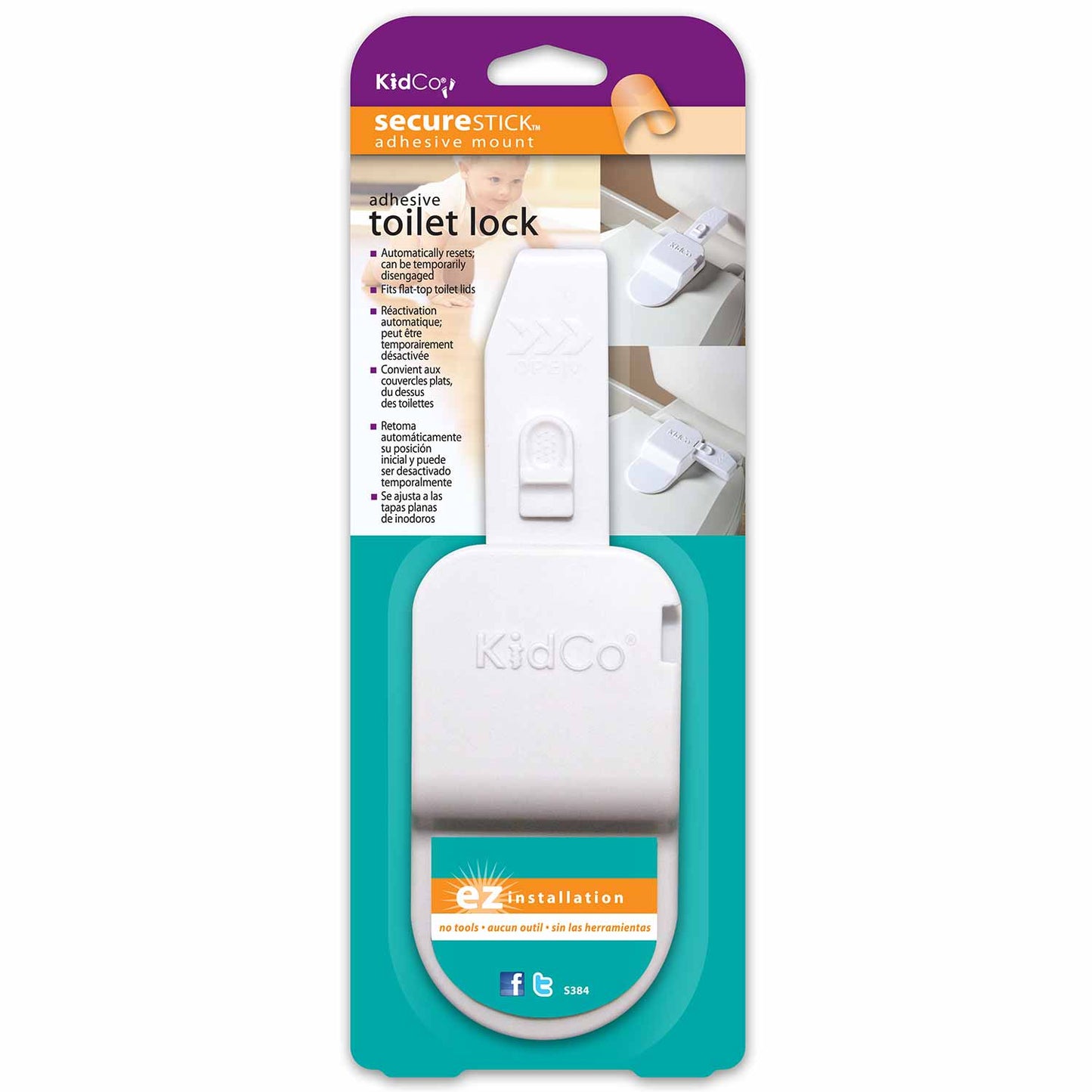 Kidco Adhesive Toilet Lock White For Pet With Love