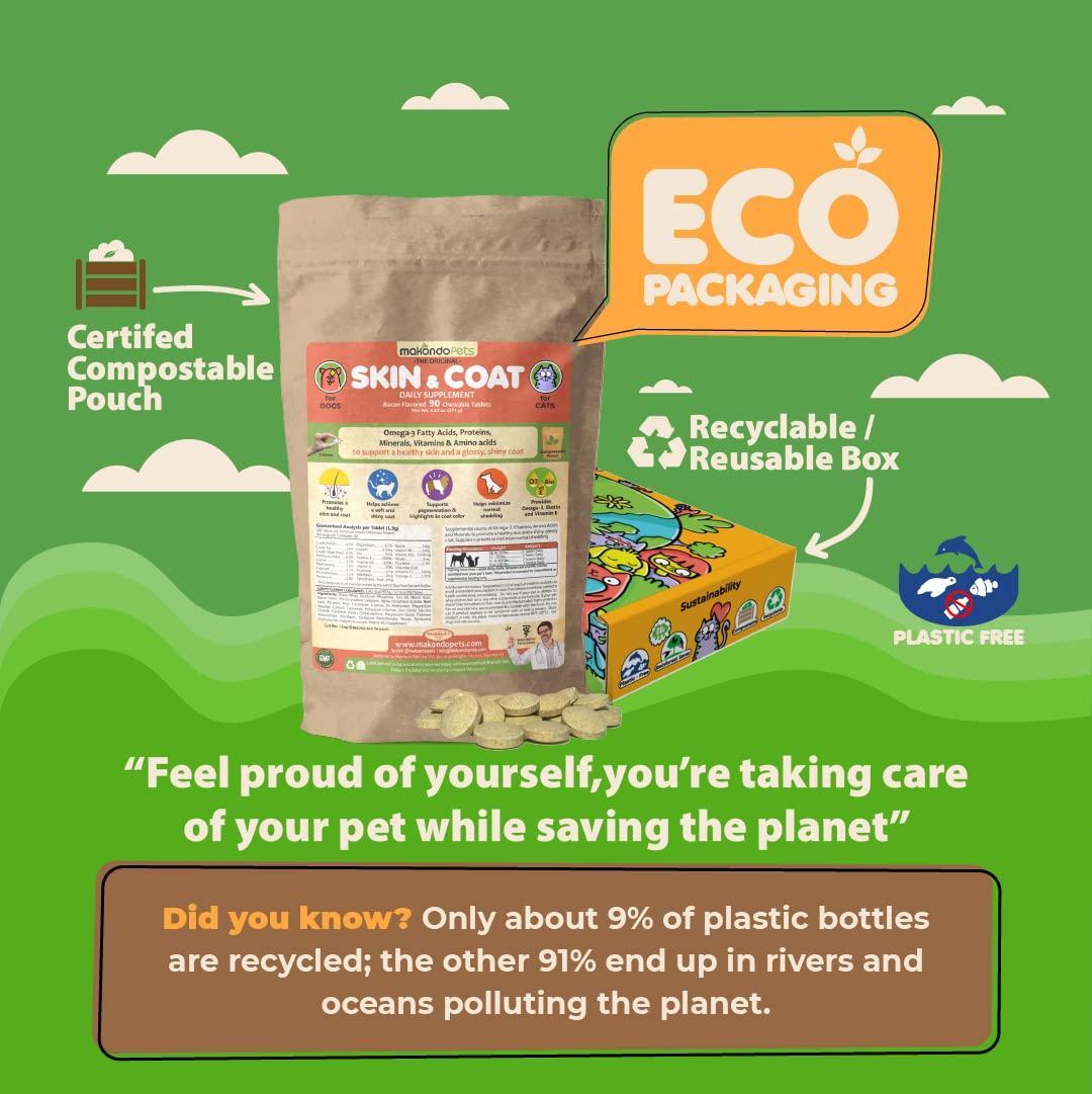 Makondo Pets Skin and Coat Supplement with Fish Oil for Dogs & Cats (90 Tablets) For Pet With Love