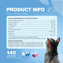 Load image into Gallery viewer, CHEWIA Hemp Calming Care Treats for Cats. Anxiety Relief Melatonin Soft Chews with Hemp Seed Oil and Probiotics (140 Chews) For Pet With Love