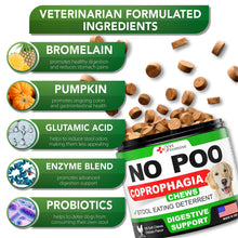 Load image into Gallery viewer, Vet Promise NO POO Advanced Coprophagia Stool Eating Deterrent for Dogs. Probiotics & Digestive Enzymes Supplement. Made in USA. 120 Soft Chews For Pet With Love