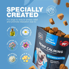 Load image into Gallery viewer, CHEWIA Hemp Calming Anxiety Support Chews for Dogs with Melatonin, Chamomile Extract, and Valerian Root. 70 Chews