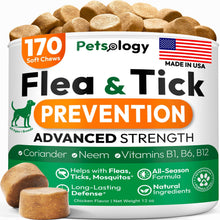 Load image into Gallery viewer, PETSOLOGY Natural Flea and Tick Prevention Treatment for Dogs Vet Formulated Oral Defense Supplement for All Breeds & Ages 170 Soft Chews Made in USA