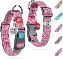 Load image into Gallery viewer, WAUDOG Reflective Cotton Dog Collar with QR ID Tag. Adjustable Eco Friendly Alternative to Nylon Collar. LARGE. Pink. For Pet With Love