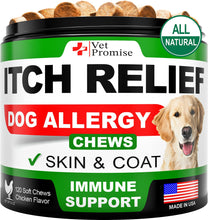 Load image into Gallery viewer, Vet Promise Allergy Itch Relief Immune Support Skin & Coat Health Supplement for Dogs. Made in USA. 120 Treats For Pet With Love