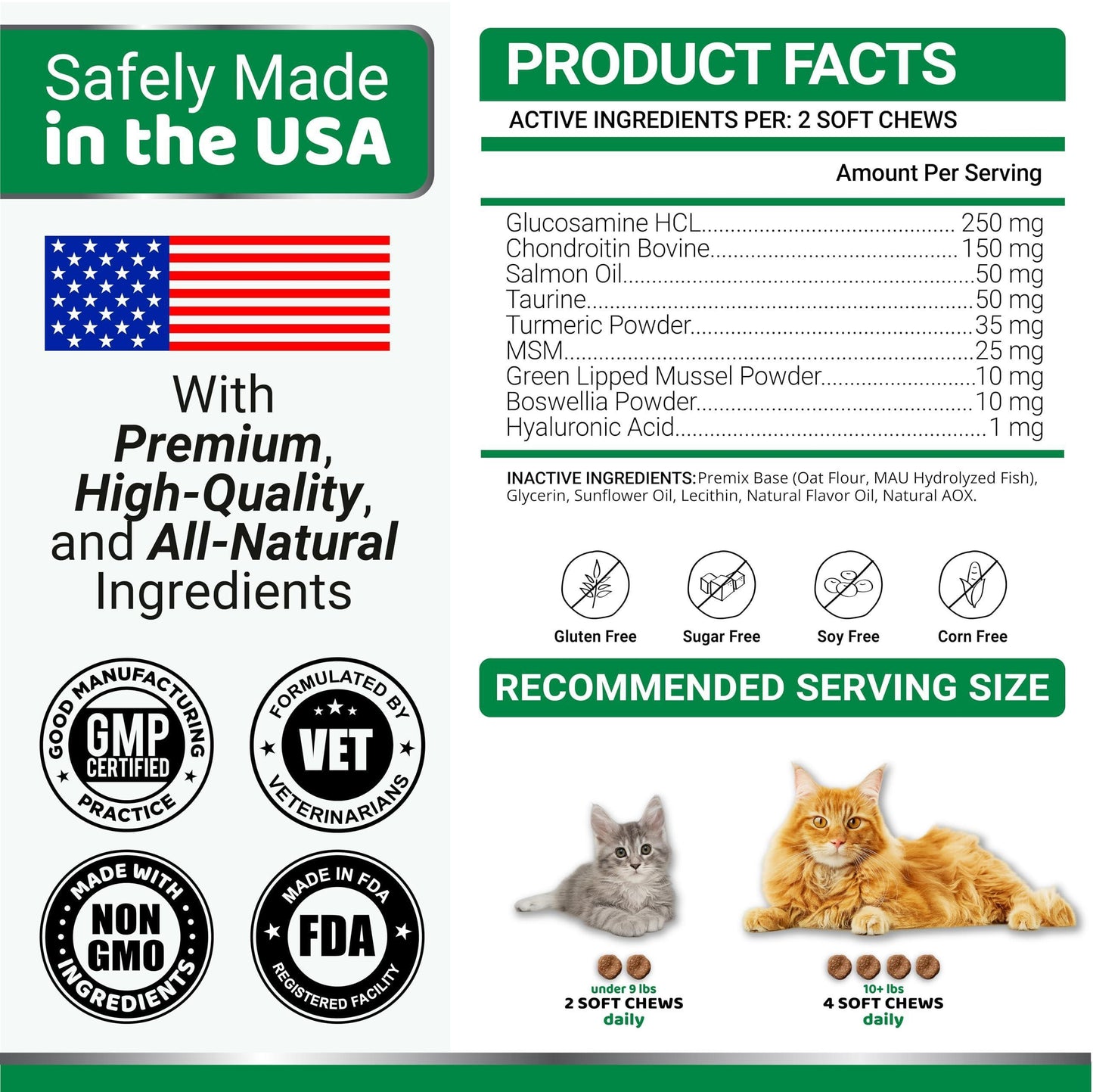 YUMA'S Hip and Joint Supplement for Cats with Glucosamine, MSM, Chondroitin & Omega-3 Salmon Oil. 120 Chews. Chicken Flavor.