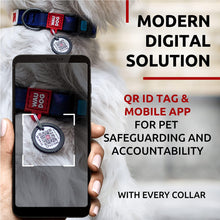 Load image into Gallery viewer, WAUDOG Adjustable Nylon Dog Collar with Durable Plastic Buckle and QR Dog Tag. MEDIUM (NASA-2 Print) For Pet With Love