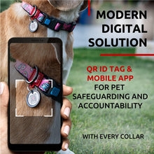 Load image into Gallery viewer, WAUDOG Adjustable Nylon Dog Collar with Durable Plastic Buckle and QR Dog Tag. UNICORNS. MEDIUM For Pet With Love