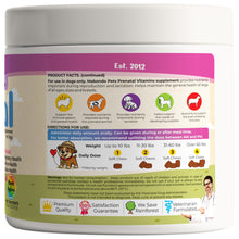 Load image into Gallery viewer, Makondo Pets Dog Prenatal Multivitamin Chews with Folic Acid, Zinc, Vitamin B Complex, DHA & EPA Omegas and Probiotics Supplement for Pregnant, Nursing, Breastfeeding Pet. Mom & Puppy Vitamin Formula. 120 Chews. Chicken Flavor For Pet With Love