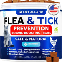 Load image into Gallery viewer, ARTULLANO Natural Flea and Tick Prevention Supplement for Cats. Chewable Daily Oral Pills with Vitamins (135 Soft Chews) Made in USA