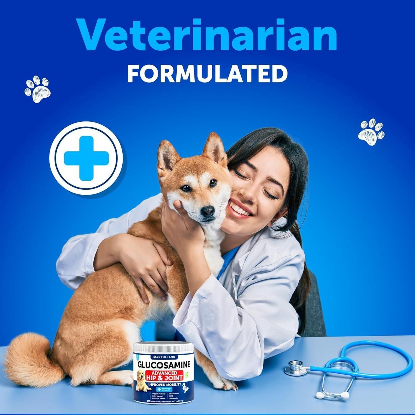 Artullano Glucosamine Hip and Joint Supplement for Dogs w/Chondroitin, Hemp Oil, MSM 180 Chews For Pet With Love