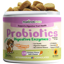 Load image into Gallery viewer, Makondo Pets Digestive Enzymes Probiotics Advanced Supplement Support for Gut Health, Gas, Diarrhea & Constipation Relief  120 Chews. Chicken Flavor