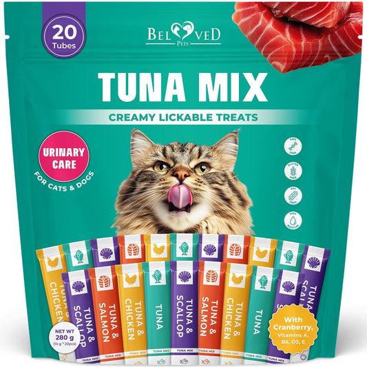 Beloved Pets Creamy Lickable Urinary Care Multivitamin Cat Treats & Wet Squeeze Tubes – Tuna Mix Liquid Cat Snacks  – 20 Sticks For Pet With Love