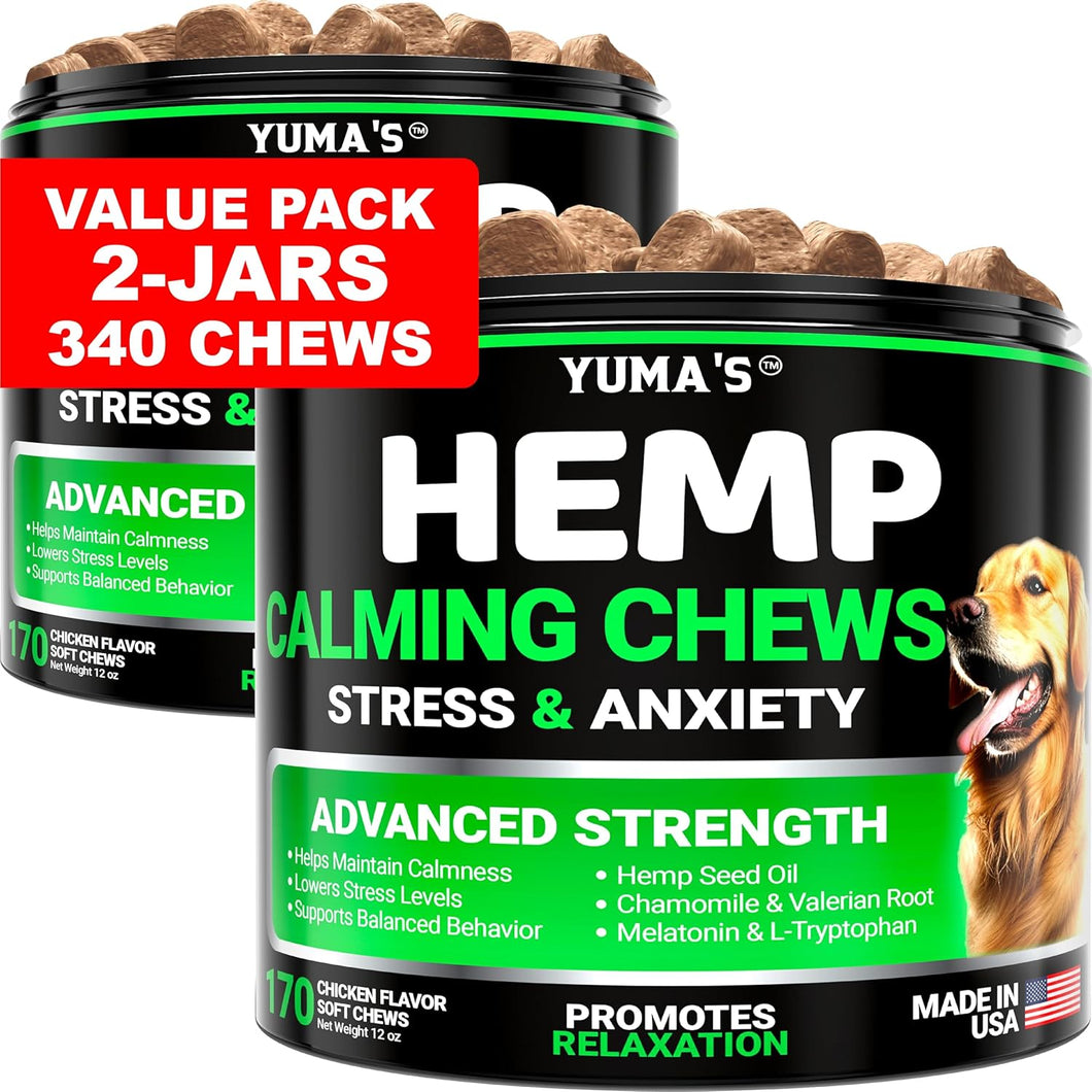 YUMA'S Hemp Calming Anxiety Relief & Stress Relief for Dogs (2 Pack) 340 Chews