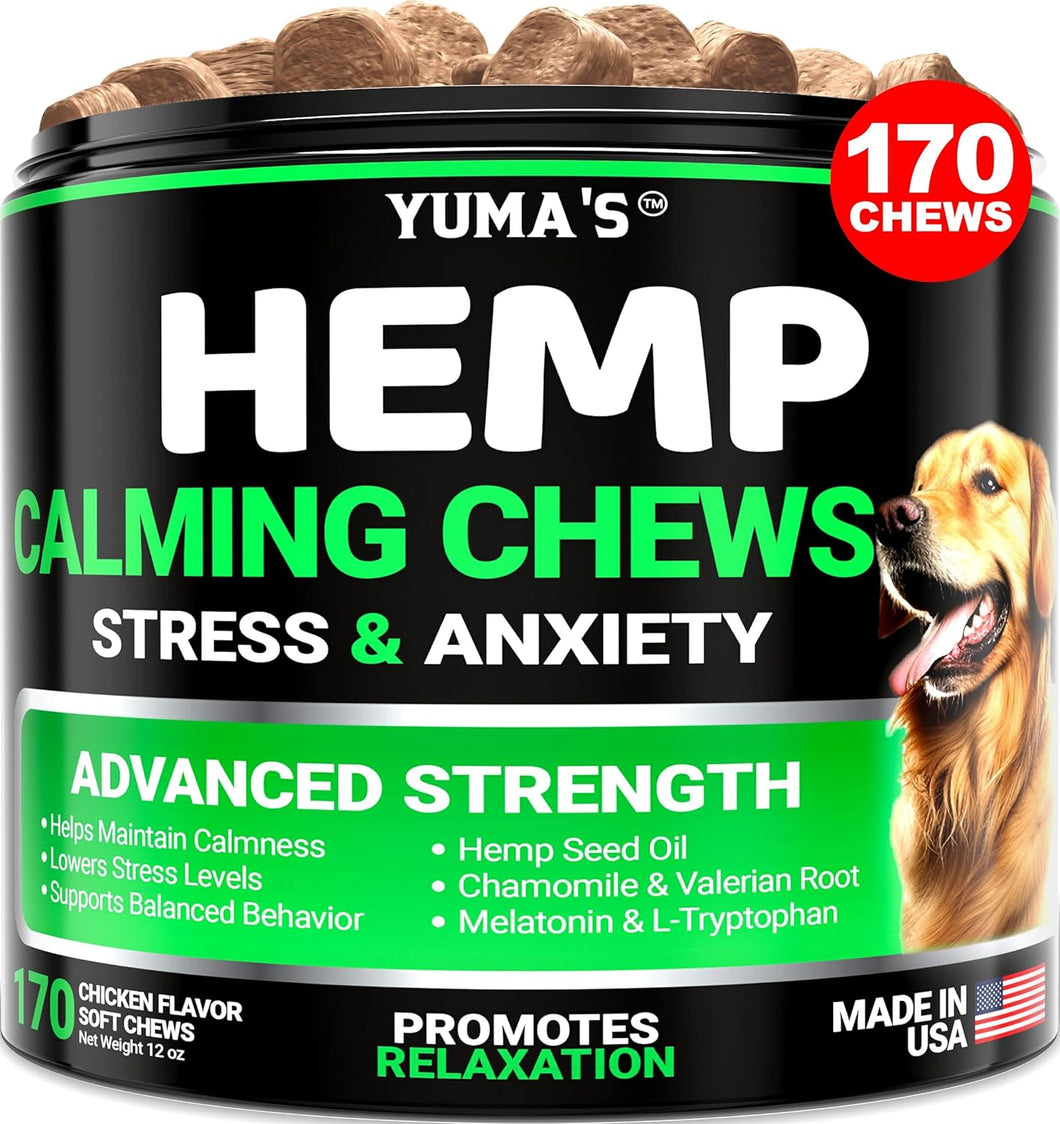 YUMA'S Hemp Stress & Anxiety Relief Calming Chews for Dogs. 170 Chews. Made in USA