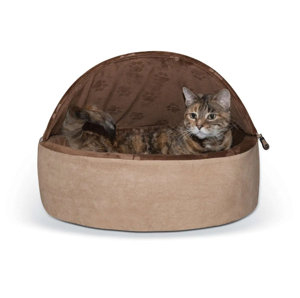 K&H Pet Products Self-Warming Kitty Bed Hooded Large Chocolate/Tan 20 x 20 x 12.5 For Pet With Love