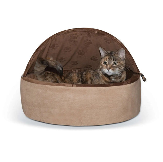 K&H Pet Products Self-Warming Kitty Bed Hooded Large Chocolate/Tan 20 x 20 x 12.5 For Pet With Love