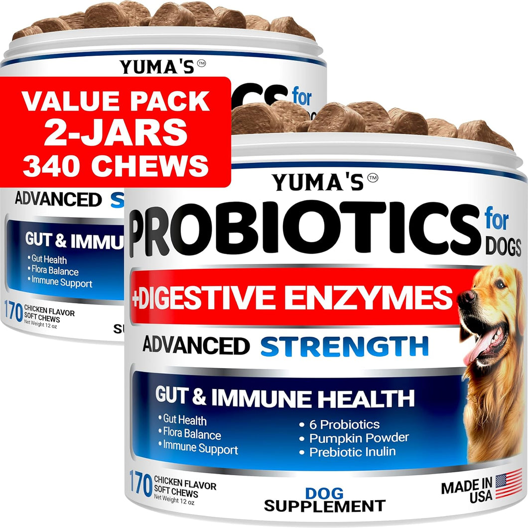 YUMA'S Advanced Strength Probiotics, Prebiotics and Digestive Enzymes for Dogs (2 Pack) 340 Chews