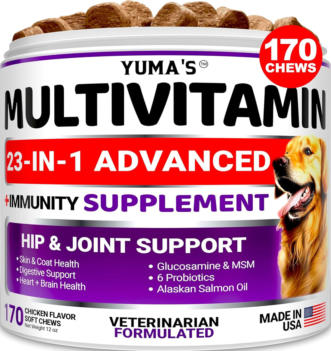 YUMA'S Dog 23 IN 1 Multivitamin Chewable Hip & Joint Supplement with Glucosamine 170 Treats