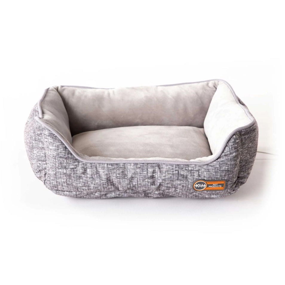 K&H Pet Products Mother's Heartbeat Heated Puppy Pet Bed with Bone Pillow Large Gray 20x 16 x 7 For Pet With Love