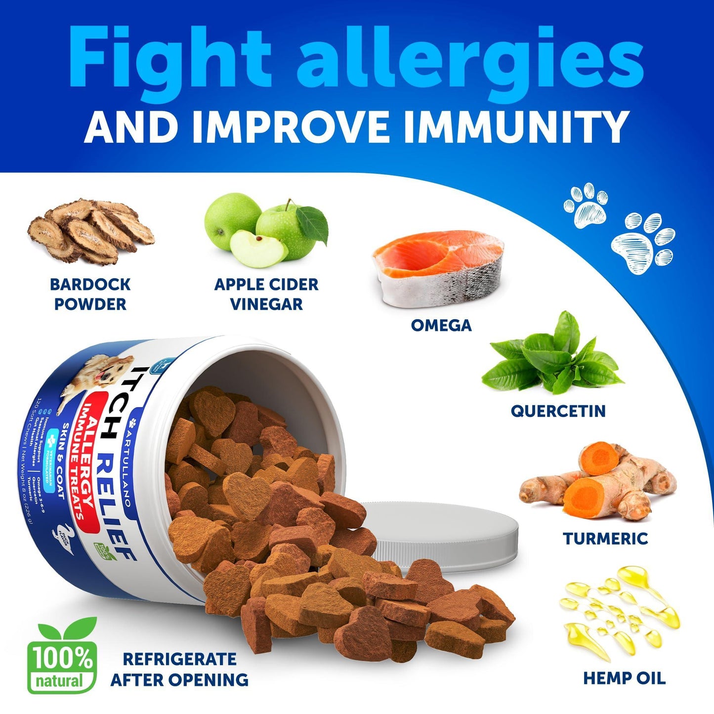 Artullano Canine Immune Health Supplement & Itch Relief for Dogs 120 Chews For Pet With Love