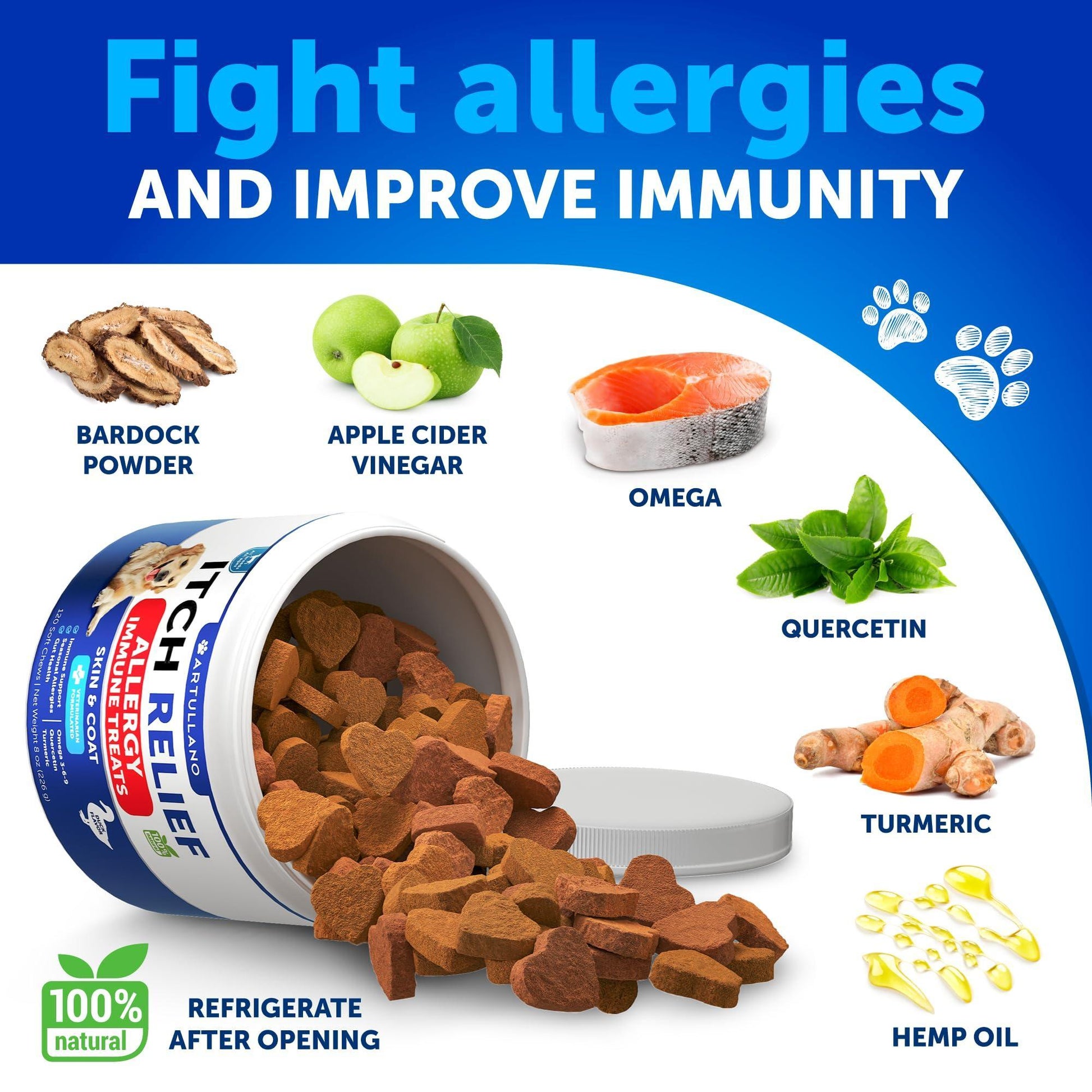 Artullano Canine Immune Health Supplement & Itch Relief for Dogs 120 Chews For Pet With Love