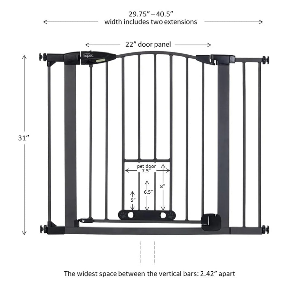 North States MyPet Wide Deco EasyPass Pet Gate with Auto Close 5442 1.75 x 29.75-40.5 x 31 For Pet With Love
