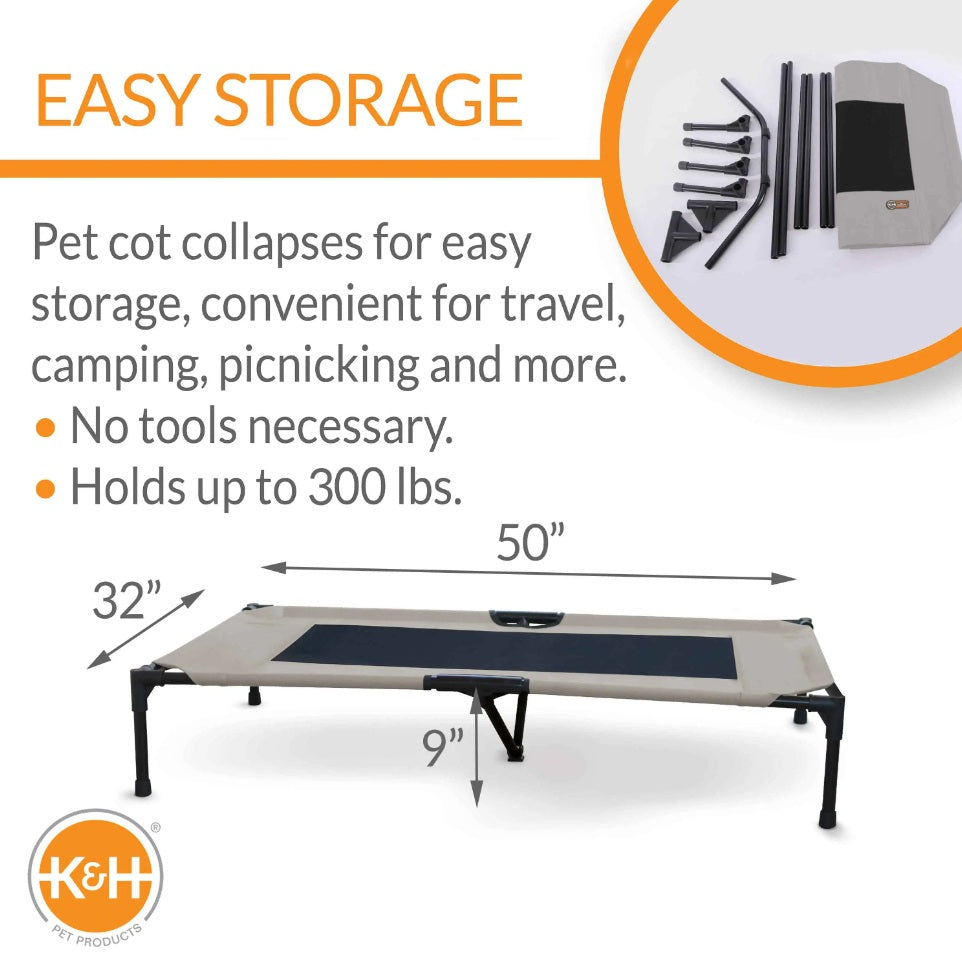 K&H Pet Products Original Pet Cot Elevated Pet Bed Extra Large Taupe/Black 32 x 50 x 9 For Pet With Love