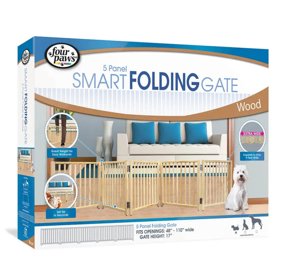 Four Paws Smart Design Folding Freestanding Gate 5 Panel Beige 48 - 110 x 1 x 17 For Pet With Love