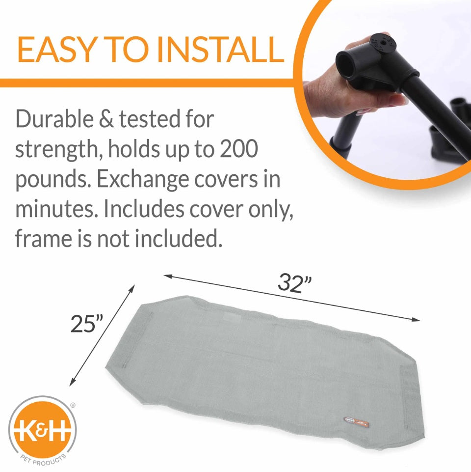 K&H Pet Products All Weather Pet Cot Replacement Cover Medium Gray 25 x 32 x 0.2 For Pet With Love