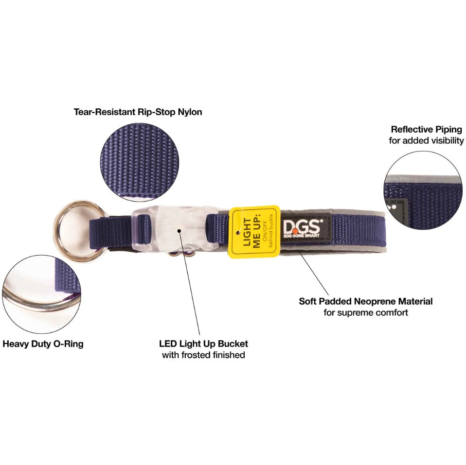 DGS Pet Products Comet Rechargeable Light Up Dog Collar Large Navy 20 - 25 x 1 For Pet With Love