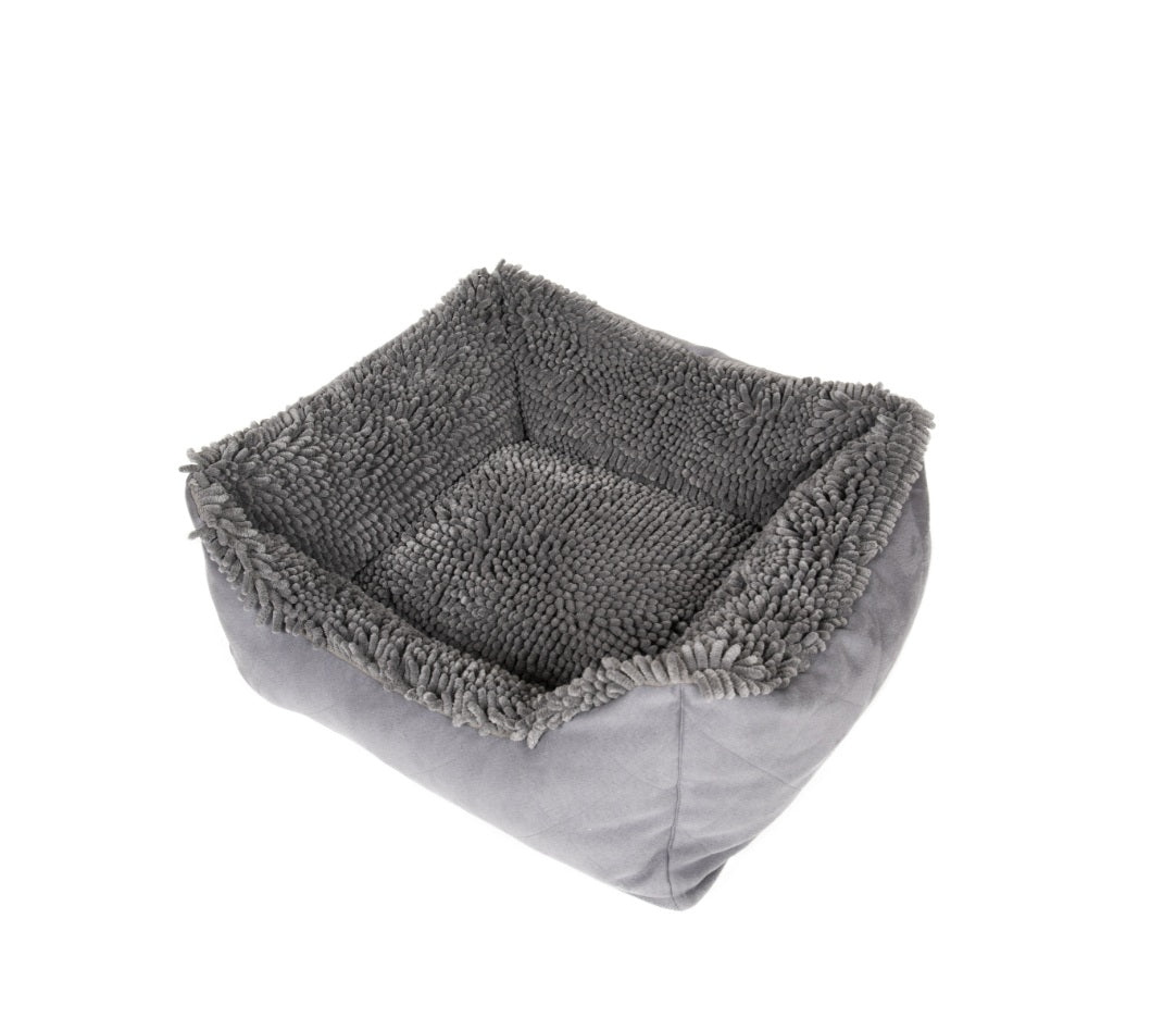 DGS Pet Products Dirty Dog Lounger Bed Medium Cool Grey 26 x 24 x 8 For Pet With Love