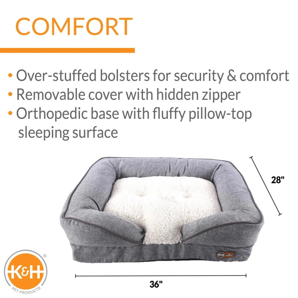K&H Pet Products Pillow-Top Orthopedic Lounger Sofa Pet Bed Large Gray 28 x 36 x 9.5 For Pet With Love