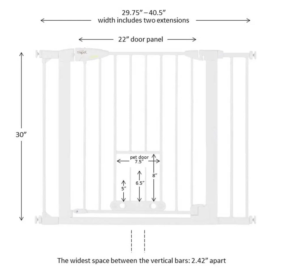 North States MyPet Wide Walk Thru EasyPass Pet Gate with Auto Close 5452 1.75 x 29.75-40.5 x 30 For Pet With Love