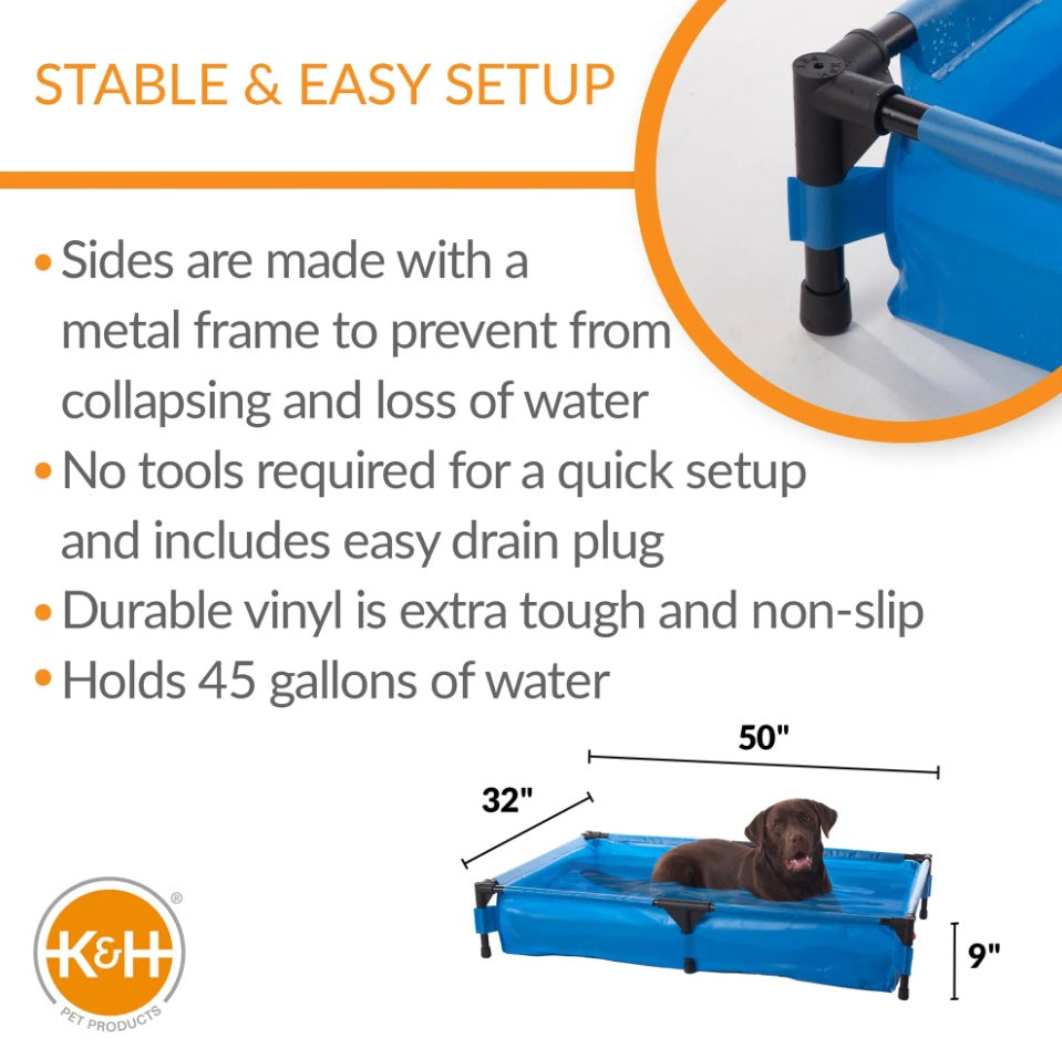 K&H Pet Products Pet Pool Extra Large Blue 32 x 50 x 9 For Pet With Love