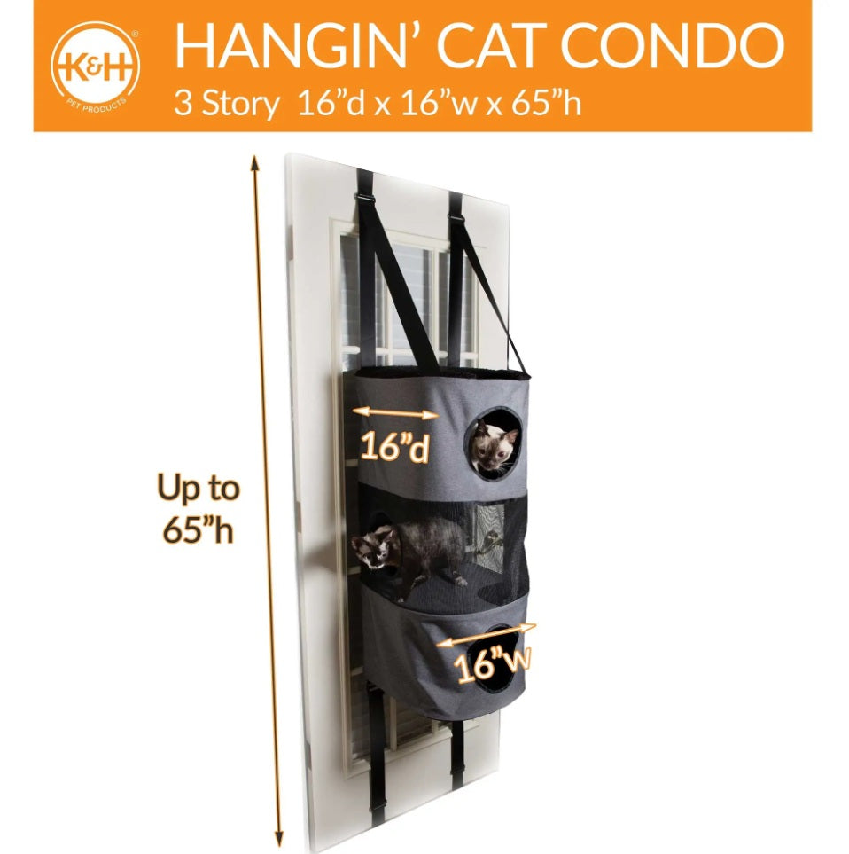 K&H Pet Products Hangin' Cat Condo 3 Story Gray 16 x 16 x 65 For Pet With Love