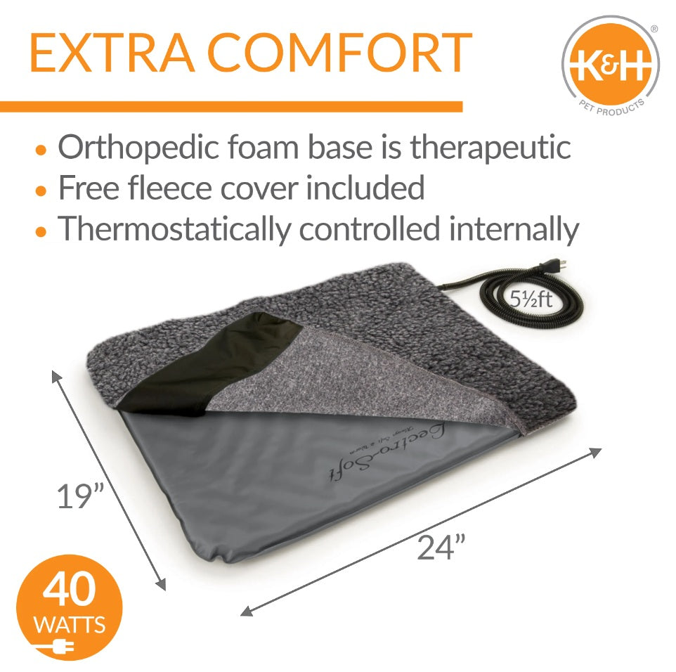 K&H Pet Products Lectro-Soft Outdoor Heated Pet Bed Medium Gray 19 x 24 x 1 For Pet With Love