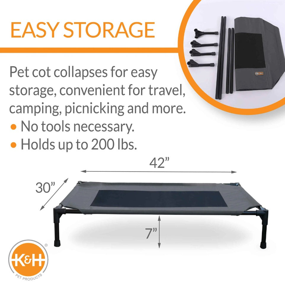 K&H Pet Products Original Pet Cot Elevated Pet Bed Large Charcoal/Black 30 x 42 x 7 For Pet With Love
