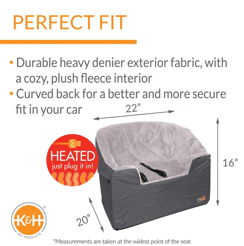K&H Pet Products Bucket Booster Pet Seat Collapsible Heated Large Gray 22 x 20 x 16 For Pet With Love