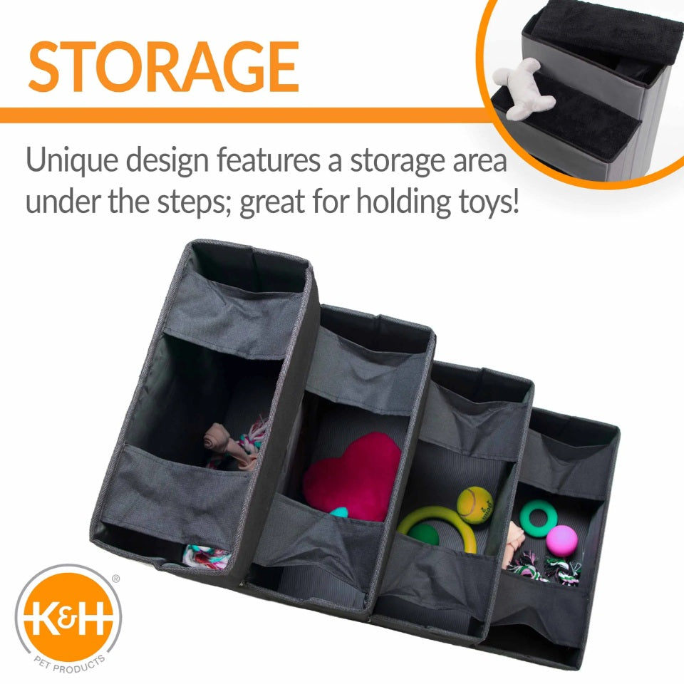 K&H Pet Products Pet Stair Steps with Storage 4 Stair Gray/Black 16.5 x 28 x 22 For Pet With Love