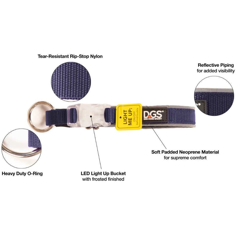 DGS Pet Products Comet Rechargeable Light Up Dog Collar Small Navy 13.5 - 16 x 0.6 For Pet With Love