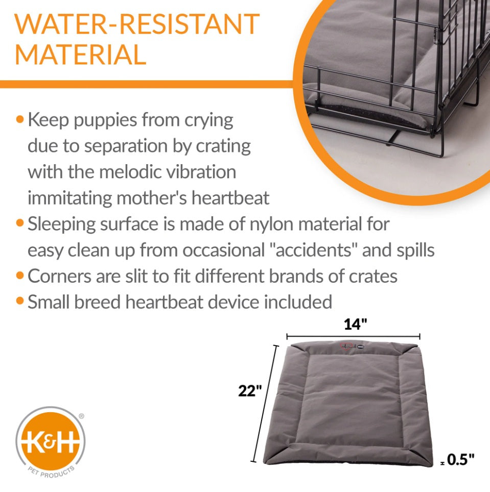 K&H Pet Products Mother’s Heartbeat Puppy Crate Pad Water-Resistant Small Gray 14 x 22 x 0.5 For Pet With Love