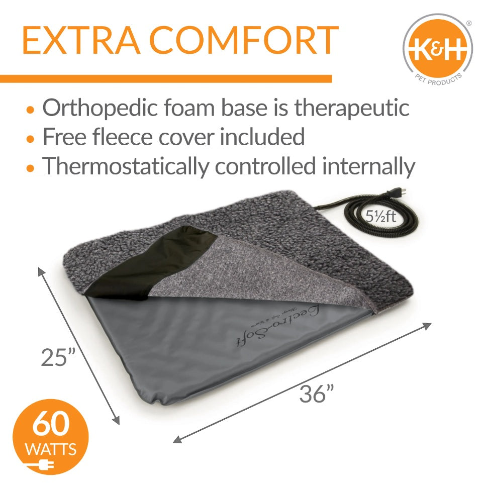K&H Pet Products Lectro-Soft Outdoor Heated Pet Bed Large Gray 25 x 36 x 1 For Pet With Love