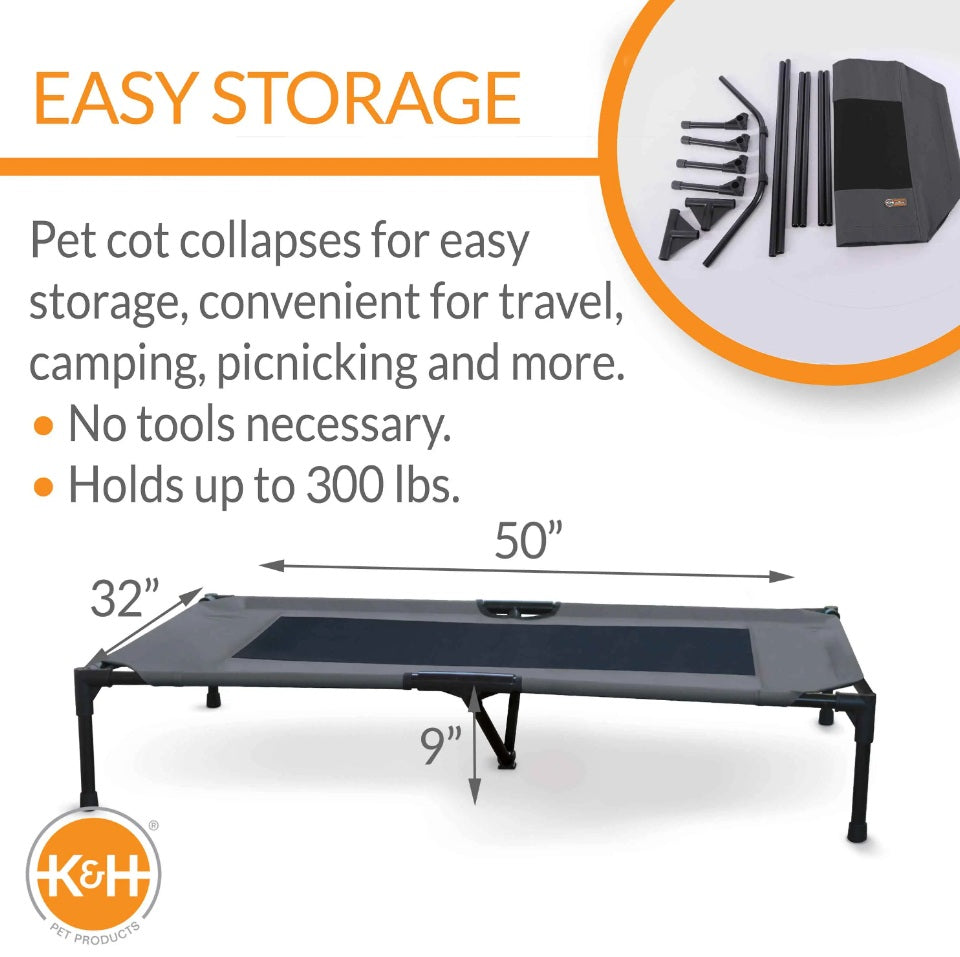 K&H Pet Products Original Pet Cot Elevated Pet Bed Extra Large Charcoal/Black 32 x 50 x 9 For Pet With Love