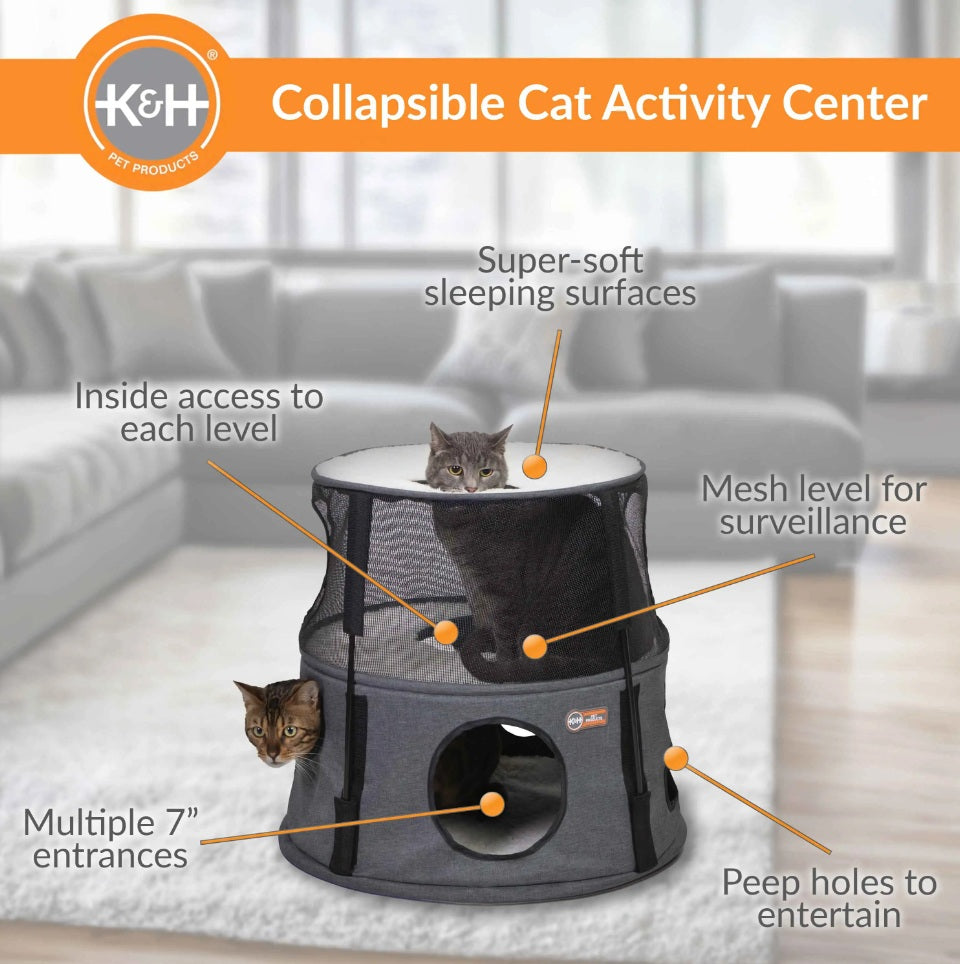 K&H Pet Products Kitty Tower 2 Story Dark Denim 22 x 22 x 20 For Pet With Love