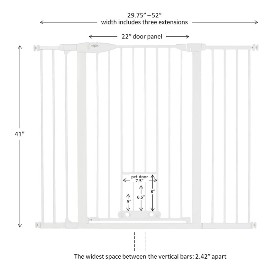 North States MyPet Extra Tall and Wide Walk Thru EasyPass Pet Gate 5459 1.75 x 29.75-52 x 41 For Pet With Love