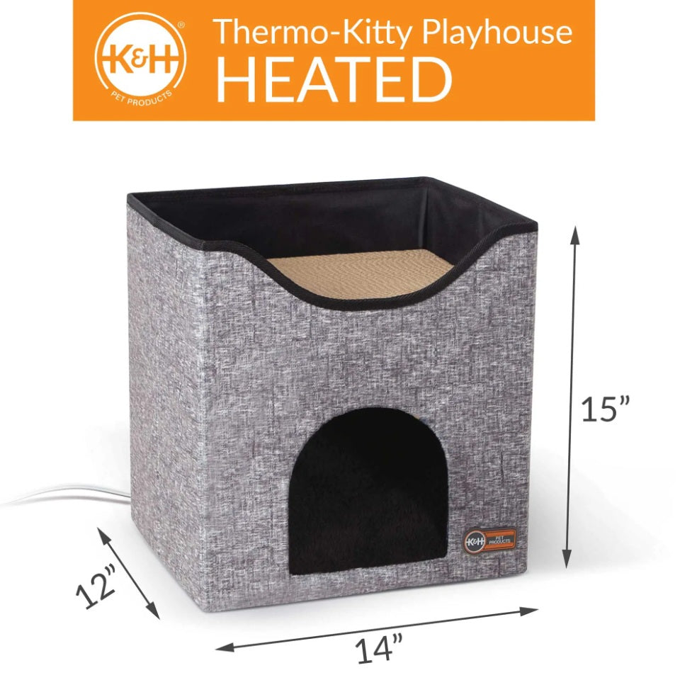 K&H Pet Products Thermo-Kitty Playhouse Gray 14 x 12 x 15 For Pet With Love