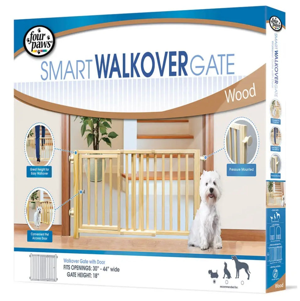 Four Paws Smart Design Walkover Pressure Mounted Gate with Door Beige 30 - 44 x 1 x 18 For Pet With Love
