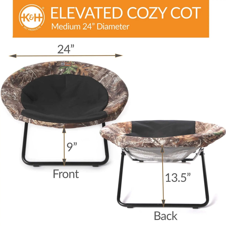 K&H Pet Products Elevated Cozy Cot Medium RealTree 24 x 24 x 13.5 For Pet With Love