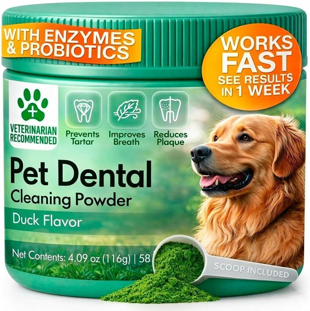 PETCAREX Dog Dental Powder. Breath Freshener Plaque and Tartar Remover for Dogs for All Breeds and Sizes