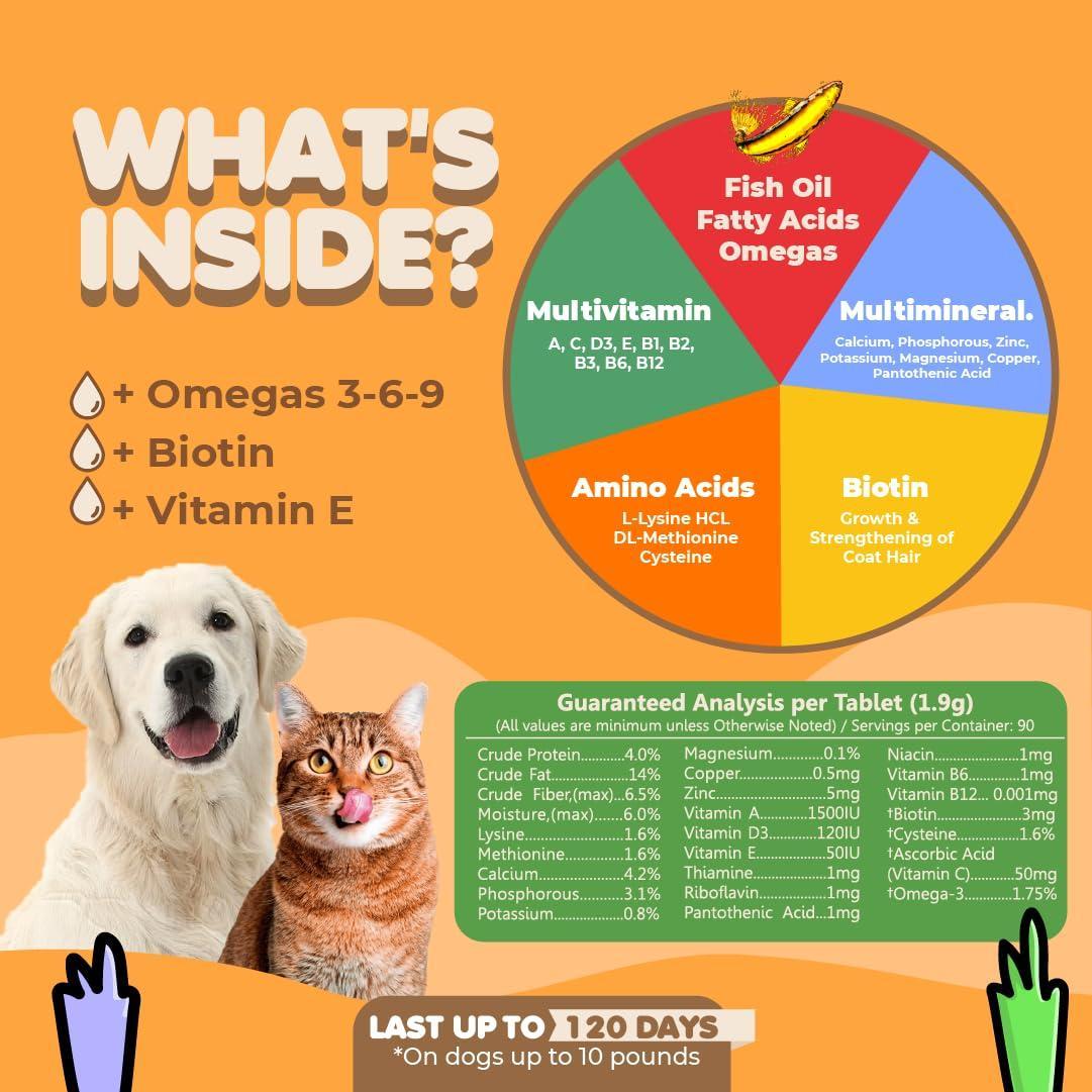 Makondo Pets Skin & Coat Supplement w/Fish Oil and Omega 3 for Dogs & Cats 60 Ct For Pet With Love